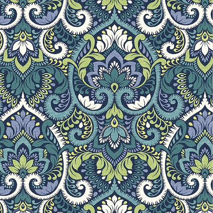 Arden 2-Pack Outdoor Patio Dining Chair Cushion, 20x44, Rain-Proof Seat Pad, Fade-Resistant Outdoor Cushion Sapphire Aurora Blue Damask