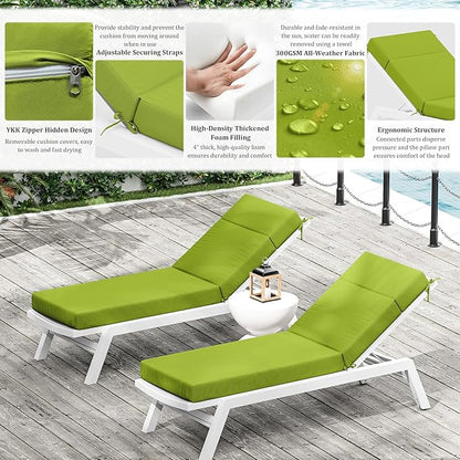 Chaise Lounge Cushion for Outdoor Furniture, Waterproof Fade and Tear Resistant Lounge Deck Chair Cushions for Patio Lawn Pool Resort Hotel