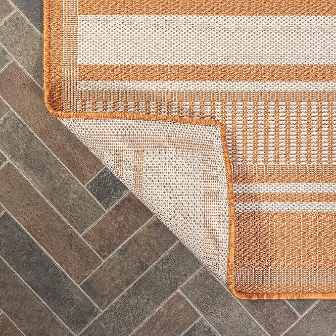 JONATHAN Y Double Stripe Indoor Outdoor Runner Rug 2X8 Orange/Cream, Haynes Modern for Backyard, Patio, Porch, Easy-Cleaning, High Traffic, Pet-Friendly, Non-Shedding (SMB202C-28)