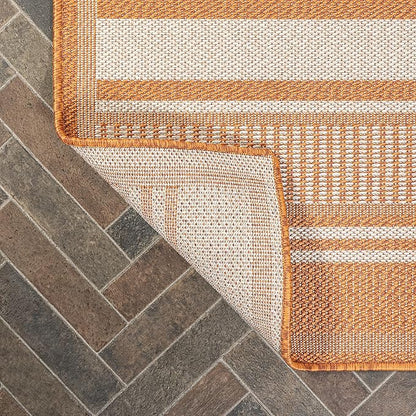 JONATHAN Y Double Stripe Indoor Outdoor Runner Rug 2X8 Orange/Cream, Haynes Modern for Backyard, Patio, Porch, Easy-Cleaning, High Traffic, Pet-Friendly, Non-Shedding (SMB202C-28)