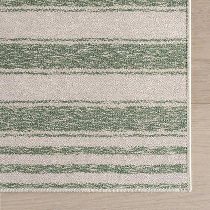 Dash & Albert Xaren Green Machine Washable Rug, 3 X 5 Feet, Green/Grey Stripe Pattern