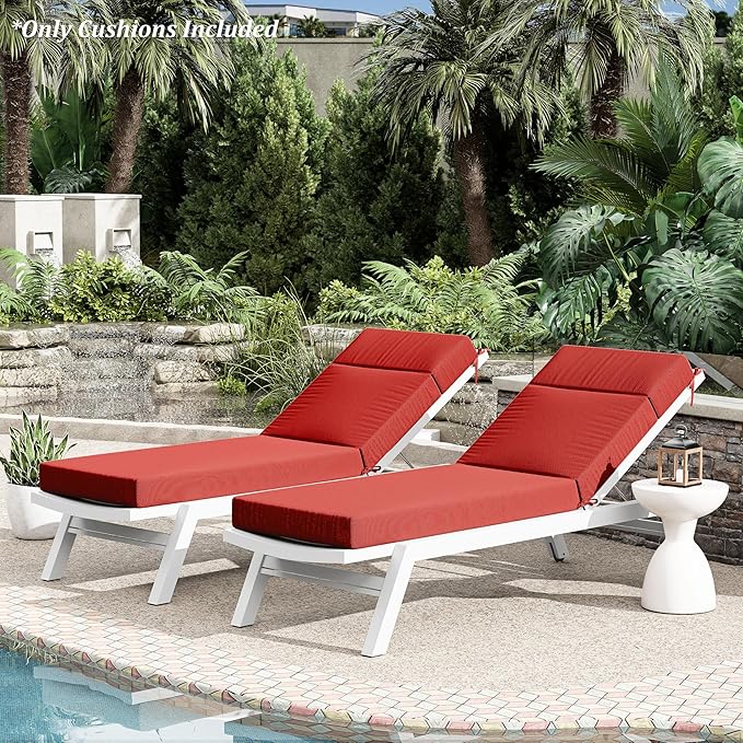 Chaise Lounge Cushion for Outdoor Furniture, Waterproof Fade and Tear Resistant Lounge Deck Chair Cushions for Patio Lawn Pool Resort Hotel