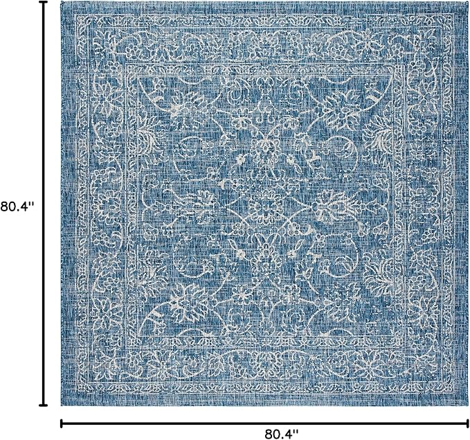 SAFAVIEH Washable Rug Outdoor Courtyard Collection - 6'7" Square, Navy & Ivory, Non-Shedding & Easy Cleaning, Ideal for Patio, Backyard, Mudroom (CY8680-36821)