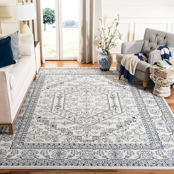 SAFAVIEH Adirondack Collection Accent Rug - 3' x 5', Ivory & Navy, Oriental Medallion Design, Non-Shedding & Easy Care, Ideal for High Traffic Areas in Entryway, Living Room, Bedroom (ADR108R)