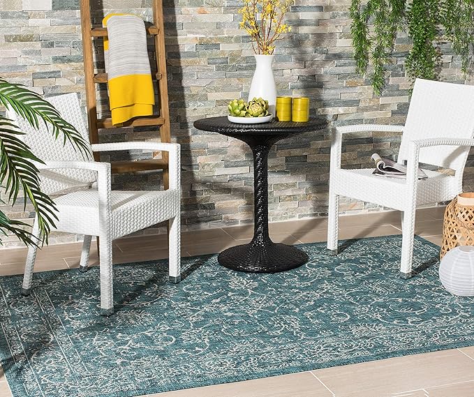 SAFAVIEH Washable Rug Outdoor Courtyard Collection - 5'3" x 7'7", Turquoise, Non-Shedding & Easy Cleaning, Ideal for Patio, Backyard, Mudroom (CY8680-37221)