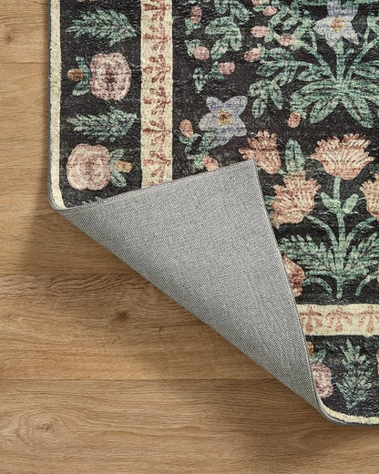 Loloi Rifle Paper Co. Eden Collection EDE-02 Mughal Garden Black 2'-6" x 7'-6" Runner Rug feat. CloudPile™