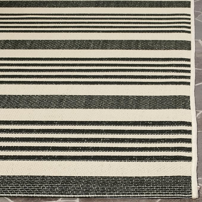 SAFAVIEH Courtyard Collection 2'3" x 22' Black/Bone CY6062 Stripe Indoor/ Outside Waterproof Easy cleansingPatio Backyard Mudroom Runner Mat