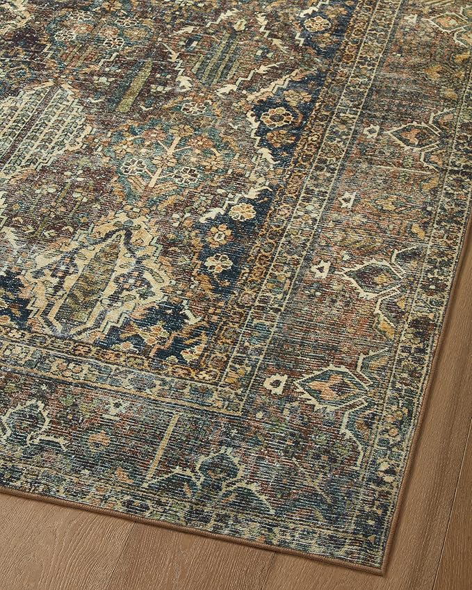 Loloi Magnolia Home by Joanna Gaines Banks Collection BAN-05 Spice/Blue 2'-6" x 7'-6", .13" Pile Height, Machine Washable, Runner Rug