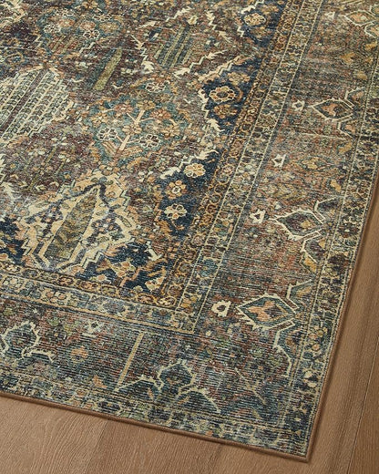 Loloi Magnolia Home by Joanna Gaines Banks Collection BAN-05 Spice/Blue 2'-6" x 7'-6", .13" Pile Height, Machine Washable, Runner Rug