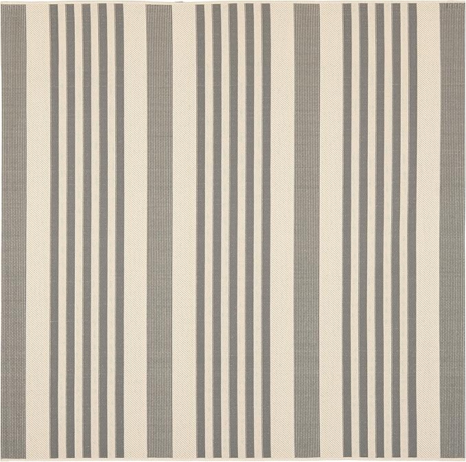 SAFAVIEH Washable Rug Outdoor Courtyard Collection - 6'7" Square, Grey & Bone, Non-Shedding & Easy Cleaning, Ideal for Patio, Backyard, Mudroom (CY6062-236)