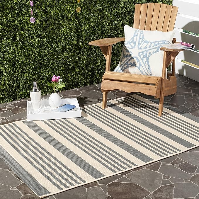 SAFAVIEH Washable Rug Outdoor Courtyard Collection - 2'7" x 5', Grey & Bone, Non-Shedding & Easy Cleaning, Ideal for Patio, Backyard, Mudroom (CY6062-236)
