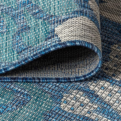 JONATHAN Y Floral Textured Weave Indoor Outdoor Area Rug 5X8 Navy/Aqua, Zinnia Modern for Backyard, Patio, Porch, Easy-Cleaning, High Traffic, Pet-Friendly, Non-Shedding (SMB110C-5)