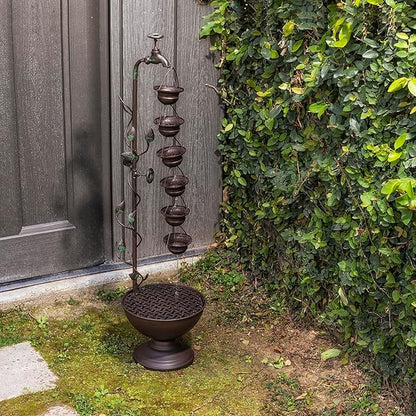 Alpine Corporation MAZ254 Outdoor Floor Tiered Vintage Water Fountain w/ 6 Hanging Cups, Soothing Tier Waterfall, 38", Bronze