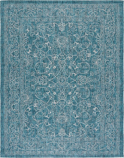 SAFAVIEH Washable Rug Outdoor Courtyard Collection - 7'10" Square, Turquoise, Non-Shedding & Easy Cleaning, Ideal for Patio, Backyard, Mudroom (CY8680-37221)