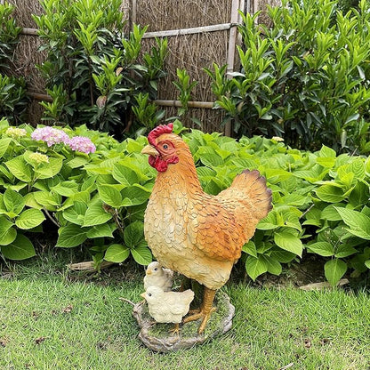 Garden Mother Hen and Baby Chick Statue Sculpture Standing Resin Farm Animal Decoration Chicken Sculpture Yard Art Outdoor Lawn Decoration 13.7'' High