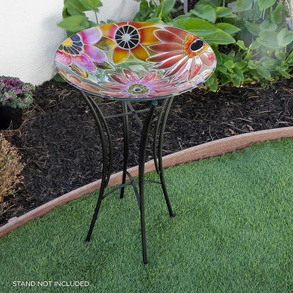 Alpine Corporation 18" Outdoor Birdbath Bowl Topper with Metal Stand, Garden Decor