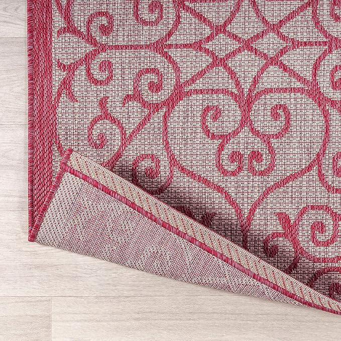 JONATHAN Y Vintage Filigree Indoor Outdoor Runner Rug 2X10 Light Gray/Fuchsia, Madrid Textured Weave for Backyard, Patio, Porch, Easy-Cleaning, High Traffic, Pet-Friendly, Non-Shedding (SMB107I-210)