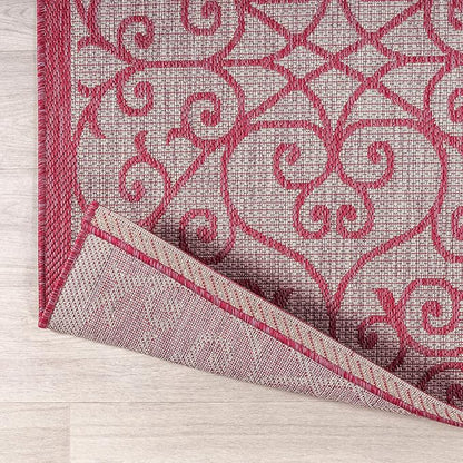 JONATHAN Y Vintage Filigree Indoor Outdoor Runner Rug 2X10 Light Gray/Fuchsia, Madrid Textured Weave for Backyard, Patio, Porch, Easy-Cleaning, High Traffic, Pet-Friendly, Non-Shedding (SMB107I-210)