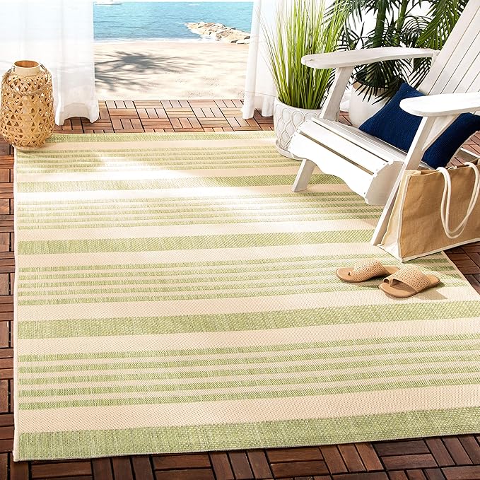 SAFAVIEH Washable Rug Outdoor Courtyard Collection - 4' Square, Beige & Sweet Pea, Non-Shedding & Easy Cleaning, Ideal for Patio, Backyard, Mudroom (CY6062-218)