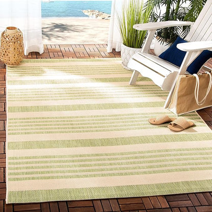 SAFAVIEH Washable Rug Outdoor Courtyard Collection - 4' Square, Beige & Sweet Pea, Non-Shedding & Easy Cleaning, Ideal for Patio, Backyard, Mudroom (CY6062-218)