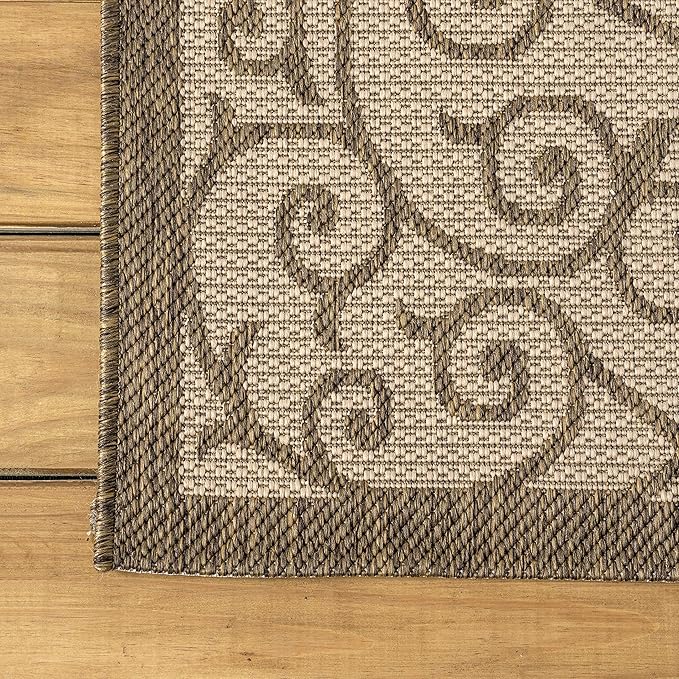 JONATHAN Y Vintage Filigree Indoor Outdoor Round Area Rug 5 Ft Beige/Brown, Madrid Textured Weave for Backyard, Patio, Porch, Easy-Cleaning, High Traffic, Pet-Friendly, Non-Shedding (SMB107B-5R)