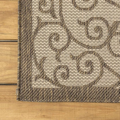 JONATHAN Y Vintage Filigree Indoor Outdoor Round Area Rug 5 Ft Beige/Brown, Madrid Textured Weave for Backyard, Patio, Porch, Easy-Cleaning, High Traffic, Pet-Friendly, Non-Shedding (SMB107B-5R)