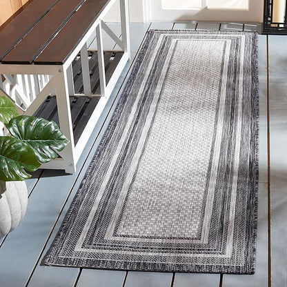 SAFAVIEH Washable Rug Outdoor Courtyard Collection - 2'3" x 16' Runner, Light Grey & Black, Non-Shedding & Easy Cleaning, Ideal for Patio, Entryway, Mudroom, Hallway, Kitchen (CY8475-37612)