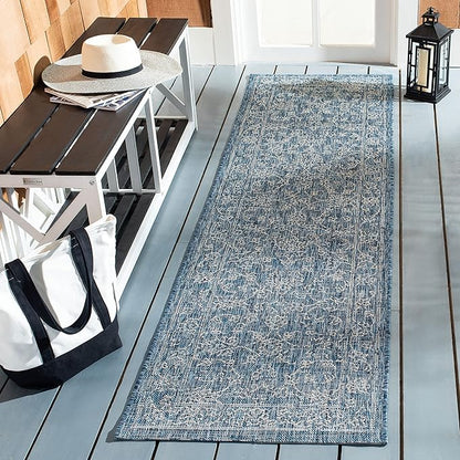 SAFAVIEH Courtyard Collection 2'3" x 20' Navy/Ivory CY8680 Indoor/ Outside Waterproof Easy cleansingPatio Backyard Mudroom Runner Mat