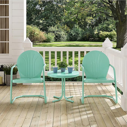 Crosley Furniture Griffith 3-Piece Outdoor Chair and Side Table Set, Retro Metal Bistro Patio Sets for Porch, Aqua