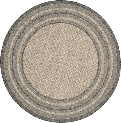 SAFAVIEH Courtyard Collection 4' Round Natural / Black CY8475 Indoor/ Outdoor Patio Backyard Mudroom Area Rug