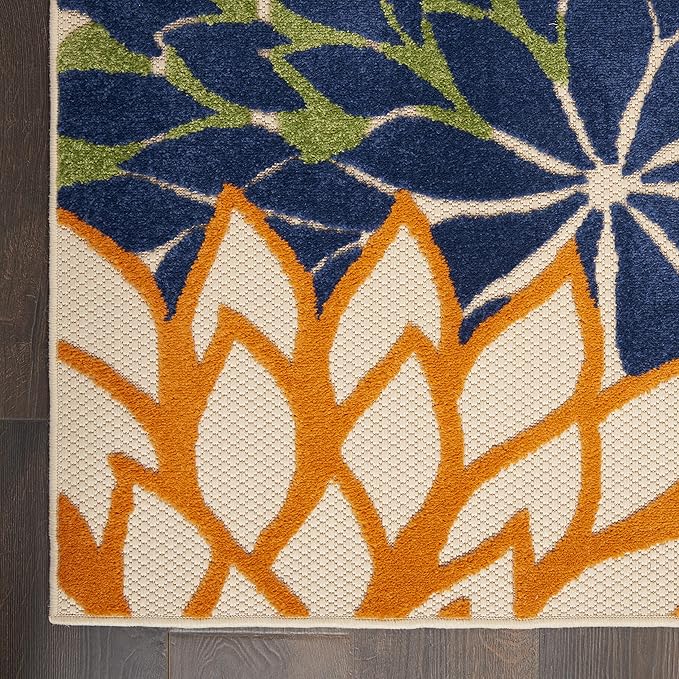 Nourison Aloha Indoor/Outdoor Multicolor 2' x 6' Area-Rug, Tropical, Botanical, Easy-Cleaning, Non Shedding, Bed Room, Living Room, Dining Room, Deck, Backyard, Patio (2x6)