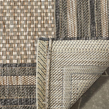 SAFAVIEH Washable Rug Outdoor Courtyard Collection - 9' Square, Natural & Black, Non-Shedding & Easy Cleaning, Ideal for Patio, Backyard, Mudroom (CY8475-37312)