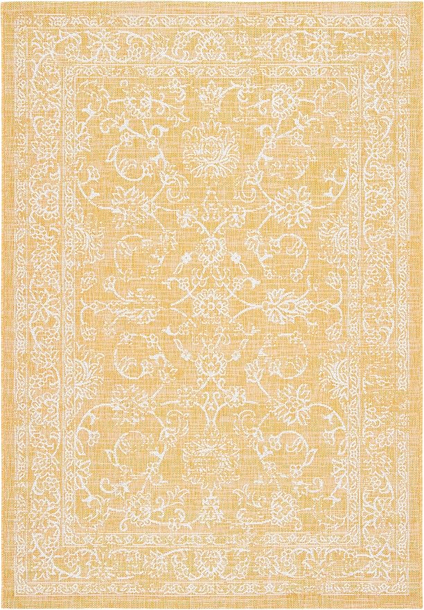 SAFAVIEH Courtyard Collection 2'7" x 5' Gold/Ivory CY8680 Indoor/-Outdoor Waterproof Easy-Cleaning Patio Backyard Mudroom Area-Rug