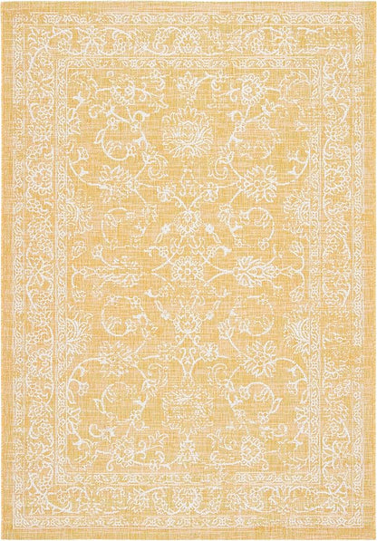SAFAVIEH Courtyard Collection 2'7" x 5' Gold/Ivory CY8680 Indoor/-Outdoor Waterproof Easy-Cleaning Patio Backyard Mudroom Area-Rug