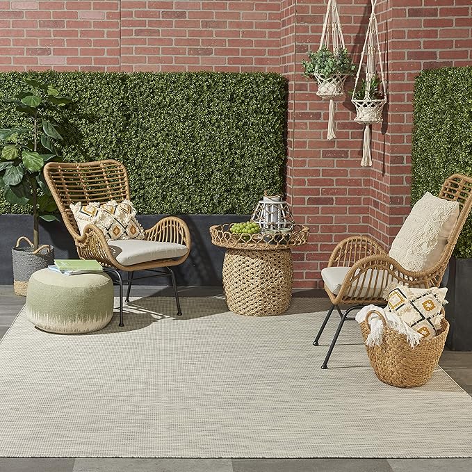 Nourison Positano Indoor-Outdoor Light Grey 4' x 6' Area Rug, Easy Cleaning, Non Shedding, Bed Room, Living Room, Dining Room, Backyard, Deck, Patio (4x6)