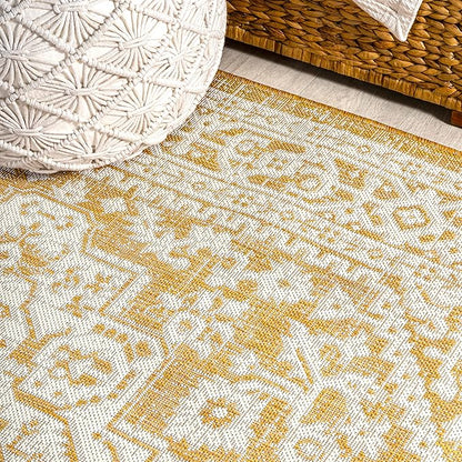 JONATHAN Y Medallion Weave Indoor Outdoor Runner Rug 2X10 Yellow/Cream, Sinjuri Textured for Backyard, Patio, Porch, Easy-Cleaning, High Traffic, Pet-Friendly, Non-Shedding (SMB101I-210)