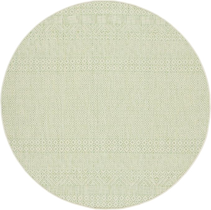 SAFAVIEH Washable Rug Outdoor Courtyard Collection - 5'3" Round, Beige & Green, Non-Shedding & Easy Cleaning, Ideal for Patio, Backyard, Mudroom (CY6235-21812)