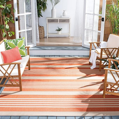 SAFAVIEH Washable Rug Outdoor Courtyard Collection - 7'10" Square, Terracotta & Beige, Non-Shedding & Easy Cleaning, Ideal for Patio, Backyard, Mudroom (CY6062-241)