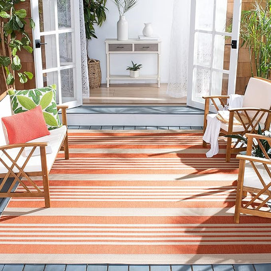 SAFAVIEH Washable Rug Outdoor Courtyard Collection - 7'10" Square, Terracotta & Beige, Non-Shedding & Easy Cleaning, Ideal for Patio, Backyard, Mudroom (CY6062-241)