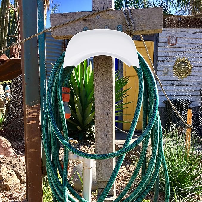 Gardzen 2-Pack Heavy Duty Hose Hanger Wall Mount, Metal Hose Holder, Hook, Rack, Support for Outside, White