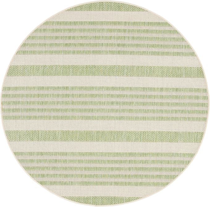 SAFAVIEH Washable Rug Outdoor Courtyard Collection - 5'3" Round, Beige & Sweet Pea, Non-Shedding & Easy Cleaning, Ideal for Patio, Backyard, Mudroom (CY6062-218)