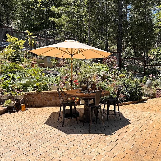 PURPLE LEAF 9 Feet Patio Umbrella Outdoor Table Umbrella Aluminum Round Market Umbrella with Push Button Tilt & 8 Sturdy Ribs and Crank Commercial Sun Umbrella for Garden Patio Balcony, Beige