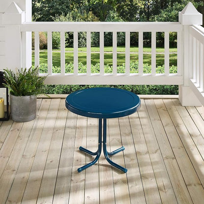 Crosley Furniture Griffith Weather Resistant Retro Metal Outdoor Side Table for Patio, Deck, Porch, Navy