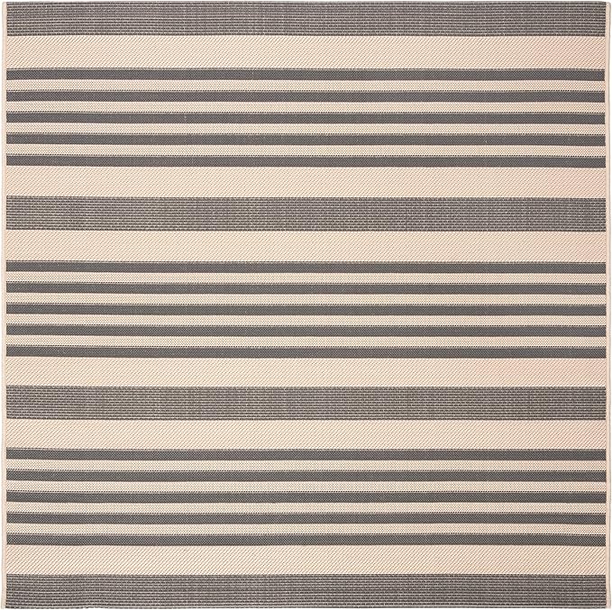 SAFAVIEH Washable Rug Outdoor Courtyard Collection - 4' Square, Grey & Bone, Non-Shedding & Easy Cleaning, Ideal for Patio, Backyard, Mudroom (CY6062-236)