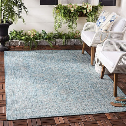 SAFAVIEH Washable Rug Outdoor Courtyard Collection - 2'7" x 5', Aqua Blue & Grey, Non-Shedding & Easy Cleaning, Ideal for Patio, Backyard, Mudroom (CY8680-37121)