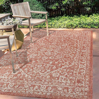 JONATHAN Y Boho Medallion Indoor Outdoor Area Rug 8X10 Red/Taupe, Malta Textured Weave for Backyard, Patio, Porch, Easy-Cleaning, High Traffic, Pet-Friendly, Non-Shedding (SMB104A-8)