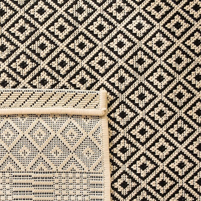 SAFAVIEH Washable Rug Outdoor Courtyard Collection - 2'3" x 10' Runner, Beige & Black, Non-Shedding & Easy Cleaning, Ideal for Patio, Entryway, Mudroom, Hallway, Kitchen (CY6235-25612)