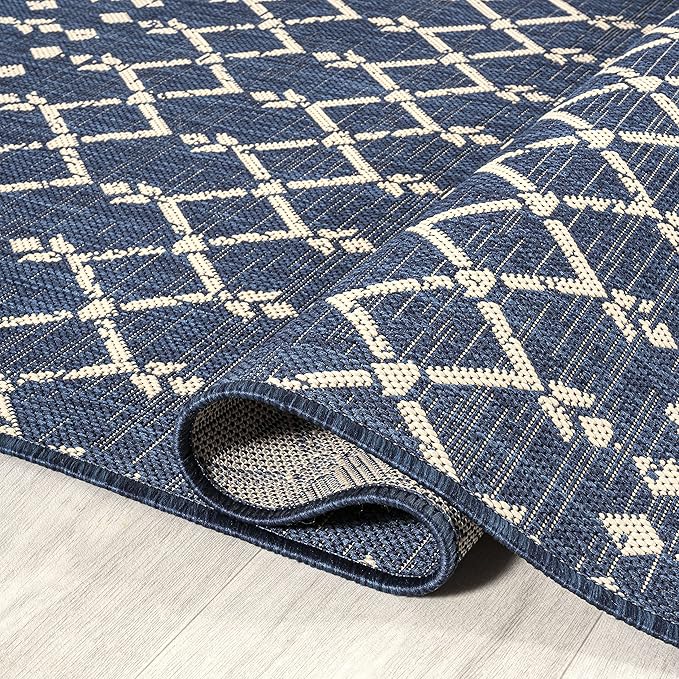 JONATHAN Y Moroccan Geometric Indoor Outdoor Area Rug 9X12 Navy/Beige, Ourika Textured Weave for Backyard, Patio, Porch, Easy-Cleaning, High Traffic, Pet-Friendly, Non-Shedding (SMB108K-9)