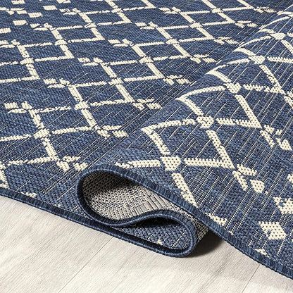 JONATHAN Y Moroccan Geometric Indoor Outdoor Area Rug 9X12 Navy/Beige, Ourika Textured Weave for Backyard, Patio, Porch, Easy-Cleaning, High Traffic, Pet-Friendly, Non-Shedding (SMB108K-9)