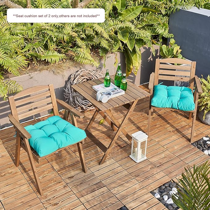 ARTPLANT Outdoor Dinning Seat Pads Cushions with Tie 19"x19"x4",Square Wicker Outdoor Tufted Chair Cushion,Set of 2,Lake Blue